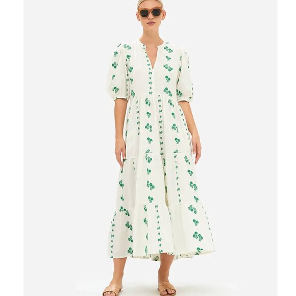 Oliphant Dresses & Skirts - OLIPHANT Tuckernuck Wicklow Puff Sleeve Embroidered Print Maxi Midi Dress